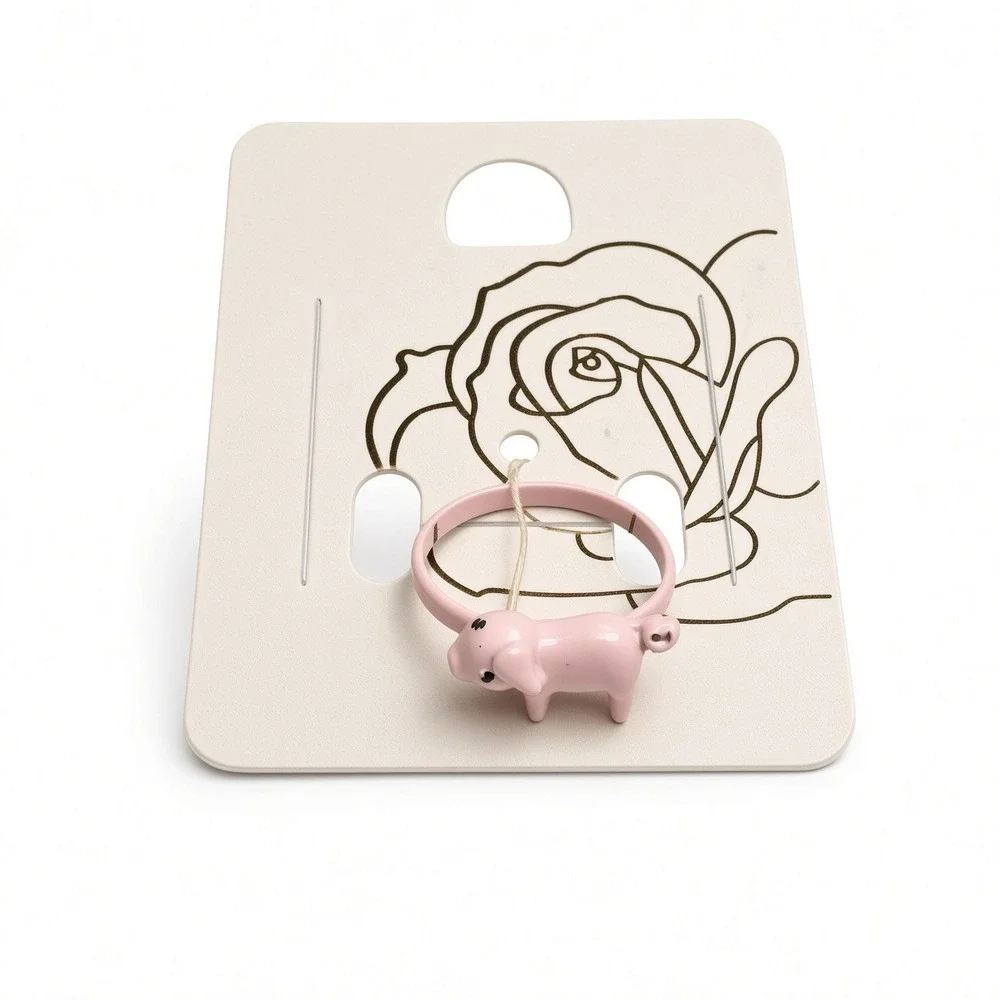 Lot of 4 Cute Enamel Rings – Pink Pig, Magenta Animal, Peace Sign & White Bunny